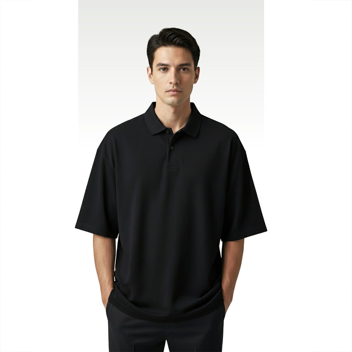 Black Korean Oversized-Fit Men's Polo T-shirt