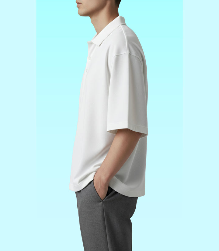 White Korean Oversized-Fit Men's Polo T-shirt