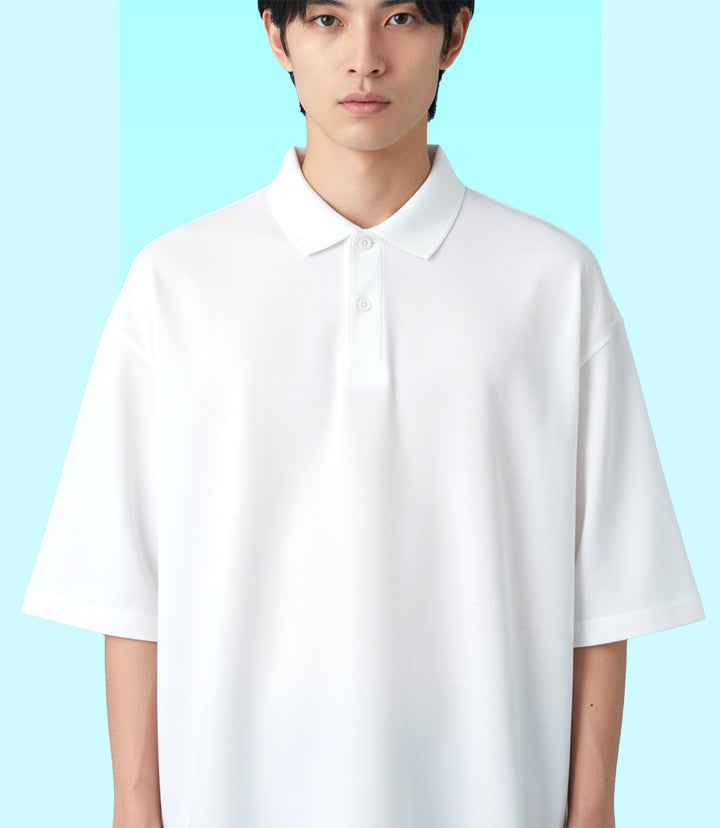 White Korean Oversized-Fit Men's Polo T-shirt 4XL
