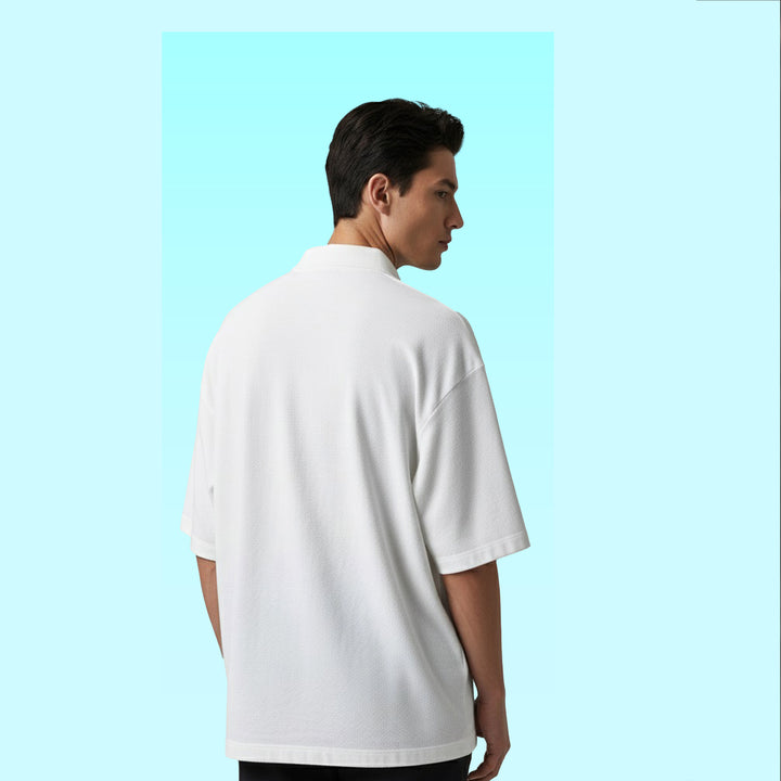 White Korean Oversized-Fit Men's Polo T-shirt
