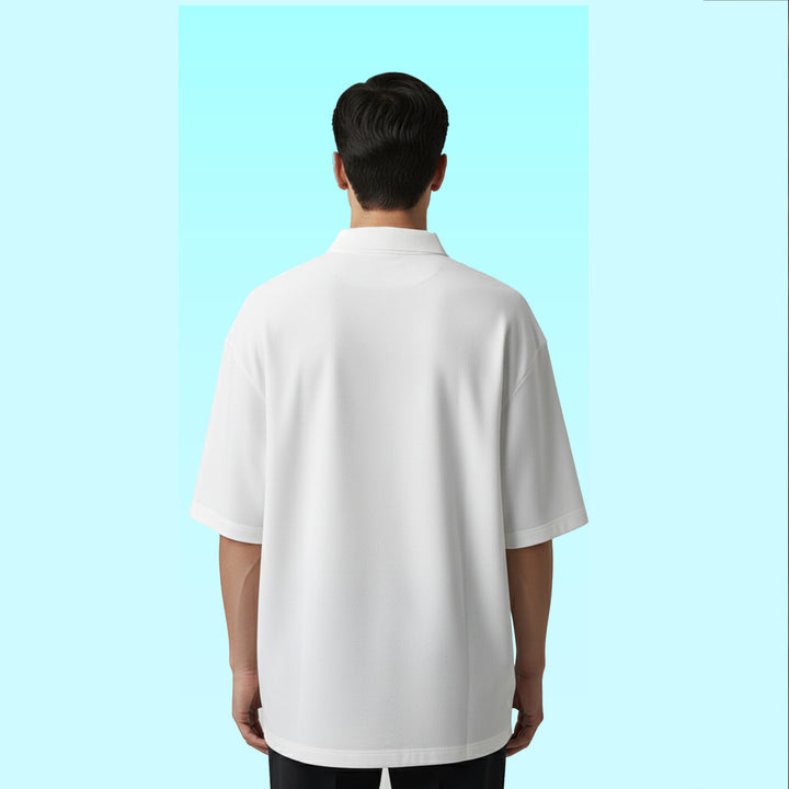 White Korean Oversized-Fit Men's Polo T-shirt