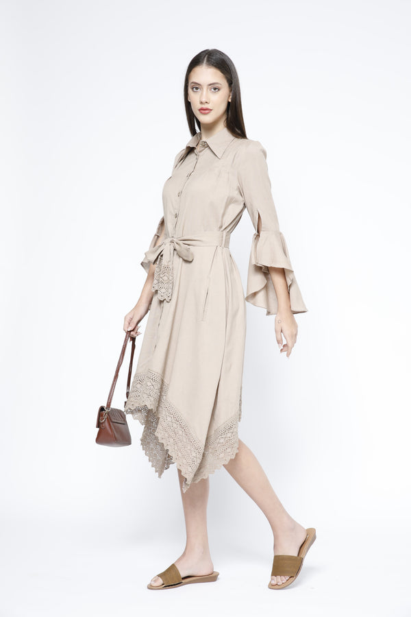 Handkerchief Hem Sash-Tie Belt Shirtdress