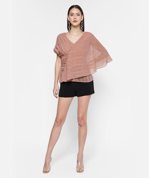 Pleated Stripe Chiffon Layered Top