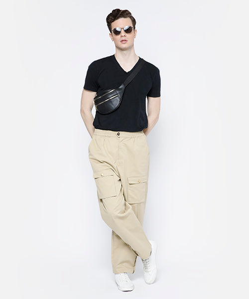 Banded Elastic Waist Cargo Pants