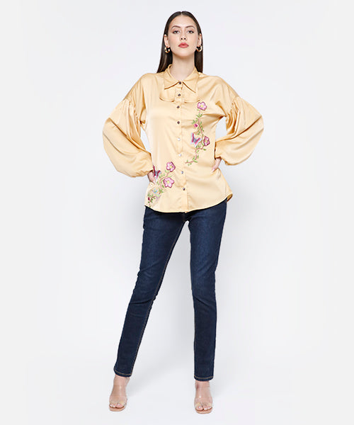 Vintage Embroidered Bishop Sleeves Shirt