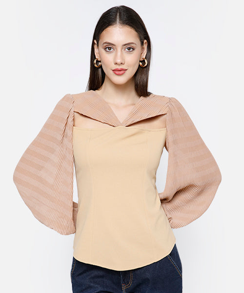 Pleated Chiffon Front Cut-out Top