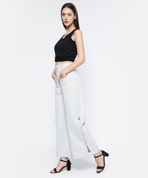 High Banded Waist Wide Leg Pants