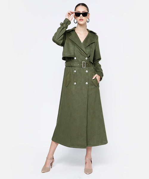 Belted Trench Coat Style Suede Dress