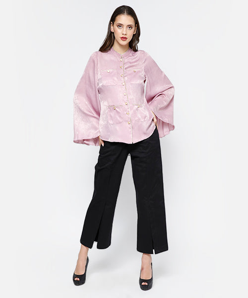 Gold Piped Trim Bell Sleeves Shirt