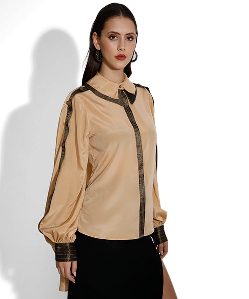 Contrast trim Double Collar Cape Shirt